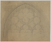 214564 Interieur van de Buurkerk te Utrecht: opstand van het ontwerp voor de tracering in het eerste venster aan de ...